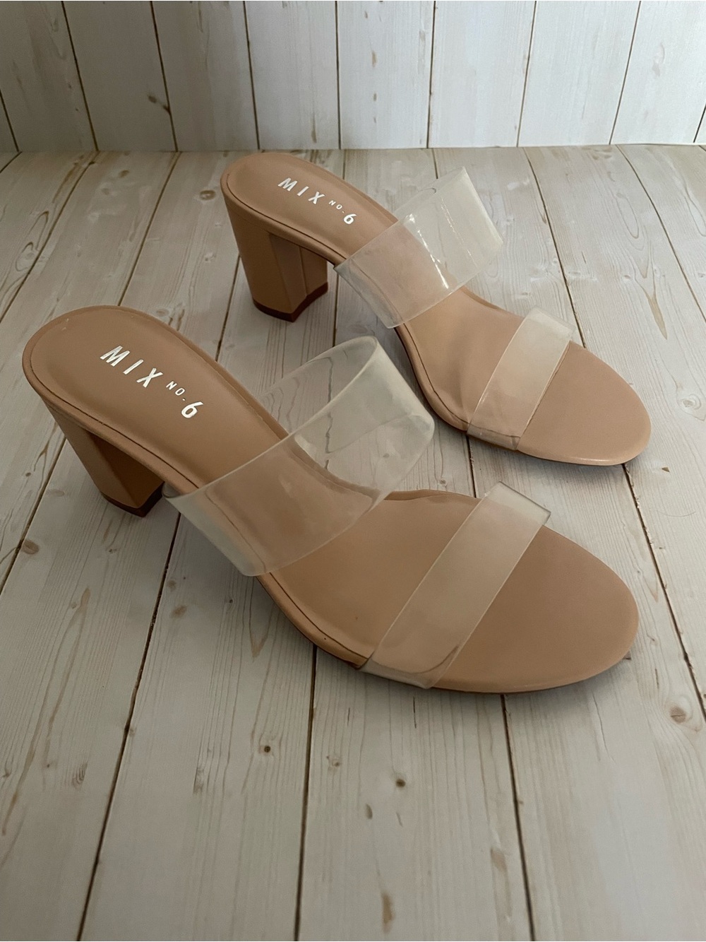 Mix No. 6 Nude Block Heel Sandals with Clear Straps